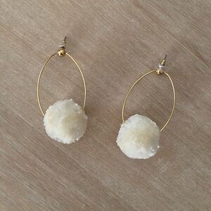 J. Crew Raffia Pom Pom Oval Hoop Earrings